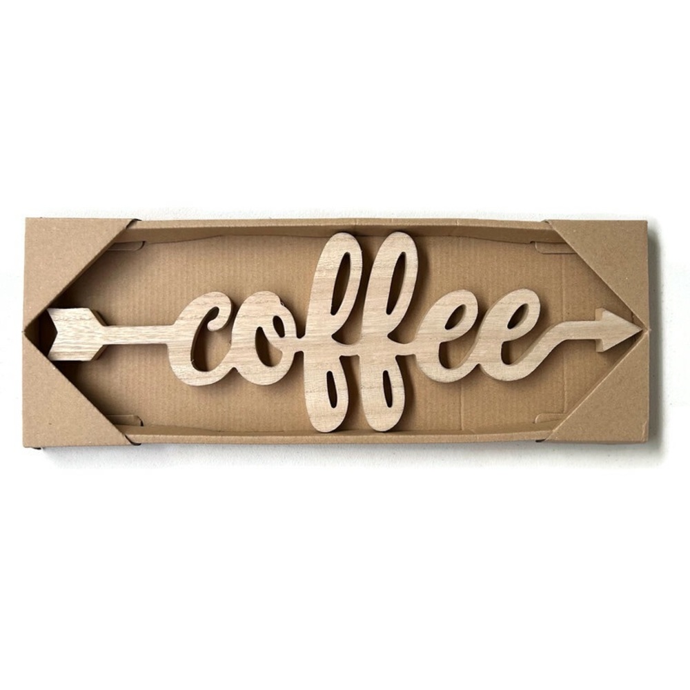 Coffee Cursive Natural Wood Cutout Word Design Wall Kitchen Coffee Shop Decor